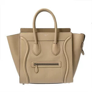 Celine Luggage Nude Drummed Calf Leather Handbag Black